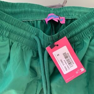 Green & White Striped Parachute Pants